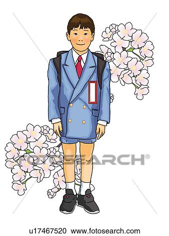 Clipart - Portrait of a Japanese boy in formalwear, front view, white background, cut out. Fotosearch