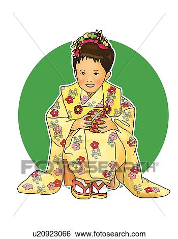 Portrait of a Japanese girl in Kimono holding a Temari ball, front view, white background, cut out View Large Illustration Stock Illustration - Portrait of a Japanese girl in Kimono holding a Temari ball, front view, white background, cut out. Fotosearch