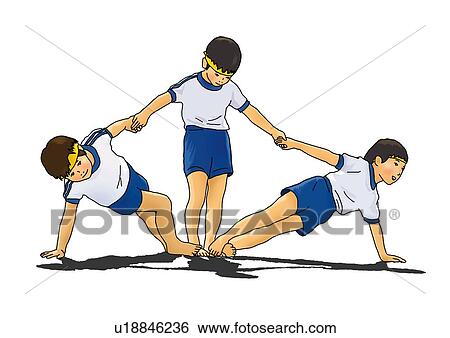 Three boys in gym clothes posing, front view, white background, cut out View Large Illustration Stock Illustration - Three boys in gym clothes posing, front view, white background, cut out. Fotosearch