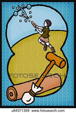 Stock Illustration - Boy playing bamboo water gun, rear view. Fotosearch