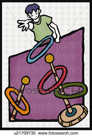 Boy playing Japanese ring toss, front view View Large Illustration Stock Illustration - Boy playing Japanese ring toss, front view. Fotosearch