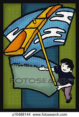 Boy playing with bamboo-copter, high angle view View Large Illustration Stock Illustration - Boy playing with bamboo-copter, high angle view. Fotosearch