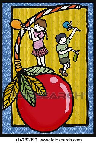 Children playing with balloons, side view View Large Illustration Stock Illustration - Children playing with balloons, side view. Fotosearch