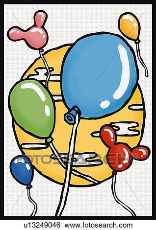 Stock Illustration - Colorful balloons in the sky, front view. Fotosearch