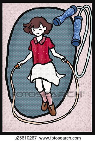 Stock Illustration - Girl skipping rope, front view. Fotosearch