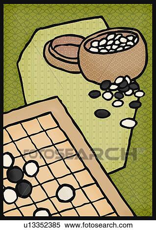 Stock Illustration - Go board with chess pieces, high angle view. Fotosearch