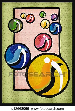 Stock Illustration - Japanese colorful marbles, front view. Fotosearch