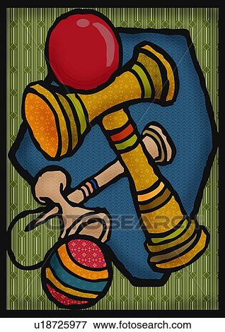 Stock Illustration - Japanese toy (Kendama), front view. Fotosearch