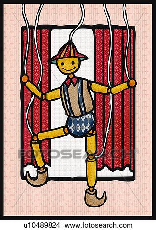 Marionette on strings, front view View Large Illustration Stock Illustration - Marionette on strings, front view. Fotosearch