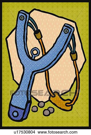 Stock Illustration - Slingshot and balls, front view. Fotosearch