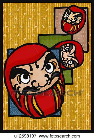 Stock Illustration - Three Daruma, front view. Fotosearch