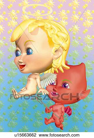 Angel and Devil, CG, 3D, Illustration View Large Illustration Drawing - Angel and Devil, CG, 3D, Illustration. Fotosearch
