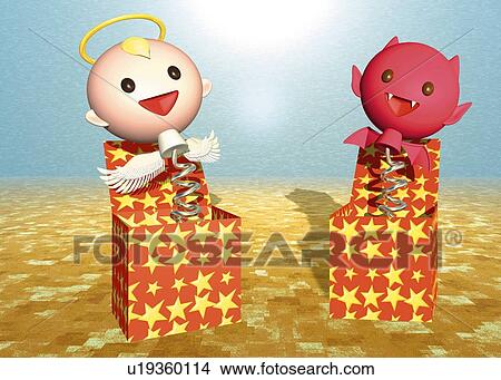 Stock Illustration - Angel and Devil, CG, 3D, Illustration. Fotosearch