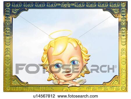 Drawing - Angel and Frame, CG, 3D, Illustration, Front View. Fotosearch