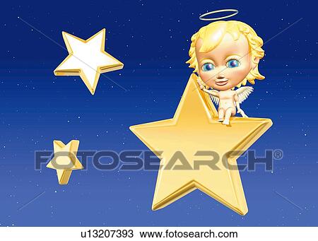 Angel and Stars, CG, 3D, Illustration View Large Illustration Drawing - Angel and Stars, CG, 3D, Illustration. Fotosearch