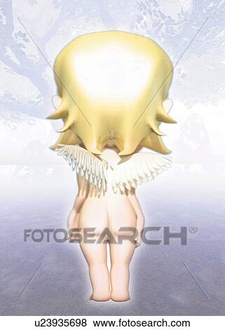 Stock Illustration - Angel, CG, 3D, Illustration, Rear View. Fotosearch