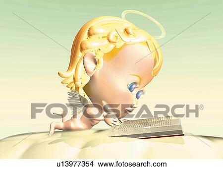Stock Illustration - Angel, CG, 3D, Illustration, Side View. Fotosearch