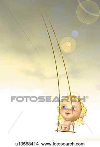 Angel on Swing, CG, 3D, Illustration, Low Angle View, Lens Flare View Large Illustration Stock Illustration - Angel on Swing, CG, 3D, Illustration, Low Angle View, Lens Flare. Fotosearch