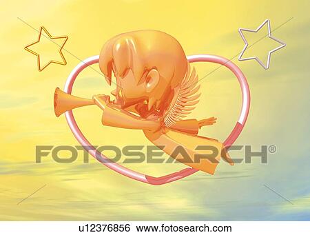 Stock Illustration - Angel Ornament, CG, 3D, Illustration, Close Up. Fotosearch