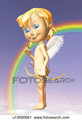 Angel smiling, CG, 3D, Illustration, Side View View Large Illustration Clip Art - Angel smiling, CG, 3D, Illustration, Side View. Fotosearch