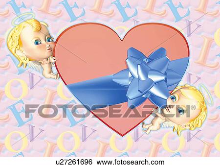 Angels holding a present, CG, 3D, Illustration, Close Up View Large Illustration Stock Illustration - Angels holding a present, CG, 3D, Illustration, Close Up. Fotosearch