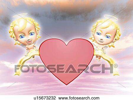 Angels holding Heart, CG, 3D, Illustration, Low Angle View ...