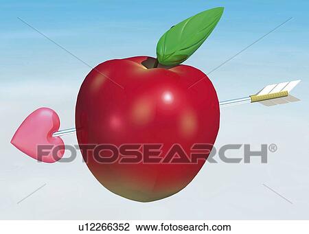 Apple and Arrow, CG, 3D, Illustration, Close Up View Large Illustration Drawing - Apple and Arrow, CG, 3D, Illustration, Close Up. Fotosearch