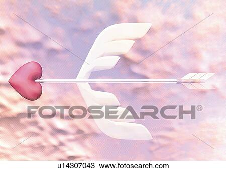 Arrow with Heart Shaped Head, CG, 3D, Illustration, Close Up View Large Illustration Drawing - Arrow with Heart Shaped Head, CG, 3D, Illustration, Close Up. Fotosearch