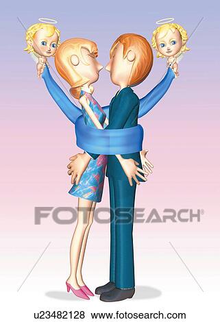 Stock Illustration - Couple kissing, CG, 3D, Illustration, Side View. Fotosearch