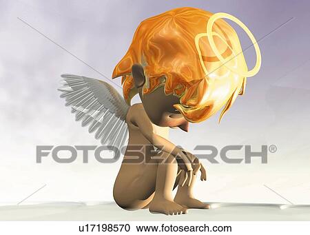Clipart - Depressed Angel, CG, 3D, Illustration, Side View. Fotosearch