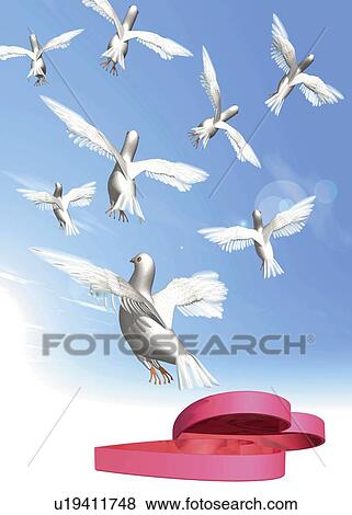 Download Doves flying out of heart shape box, CG, 3D, Illustration ... Yellowimages Mockups