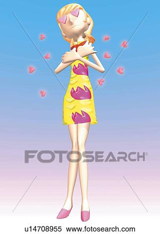 Girl in Love, CG, 3D, Illustration, Low Angle View View Large Illustration Stock Illustration - Girl in Love, CG, 3D, Illustration, Low Angle View. Fotosearch