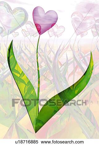 Stock Illustration - Glossy and flower like heart, CG, 3D, Illustration. Fotosearch