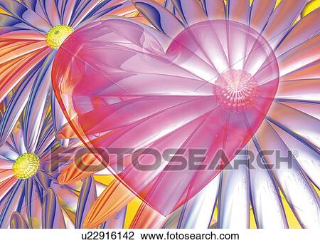 Glossy Heart and Flowers, CG, 3D, Illustration View Large Illustration Drawing - Glossy Heart and Flowers, CG, 3D, Illustration. Fotosearch