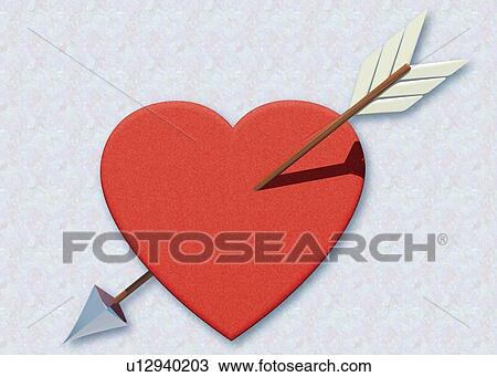 Drawing - Heart with Arrow, CG, Illustration, Close Up. Fotosearch