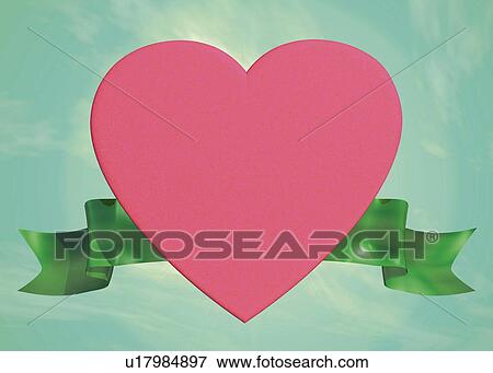 Heart with Ribbon, CG, 3D, Illustration, Copy Space View Large Illustration Stock Illustration - Heart with Ribbon, CG, 3D, Illustration, Copy Space. Fotosearch