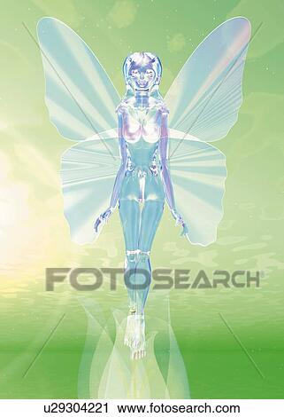 Shining Angel, CG, 3D, Illustration, Front View, Lens Flare View Large Illustration Clip Art - Shining Angel, CG, 3D, Illustration, Front View, Lens Flare. Fotosearch