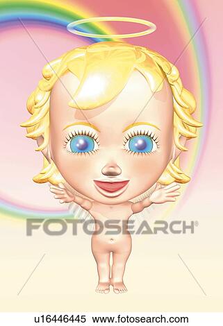Smiling Angel, CG, 3D, Illustration, Front View View Large Illustration Stock Illustration - Smiling Angel, CG, 3D, Illustration, Front View. Fotosearch
