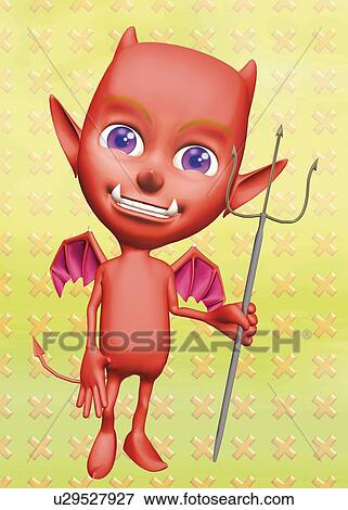 Stock Illustration - Smiling Devil, CG, 3D, Illustration, Front View. Fotosearch