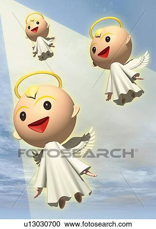 Three Angels, CG, 3D, Illustration, Low Angle View View Large Illustration Clipart - Three Angels, CG, 3D, Illustration, Low Angle View. Fotosearch