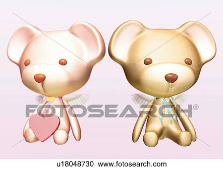 Clipart - Two Teddy Bears, CG, 3D, Illustration, Close Up. Fotosearch