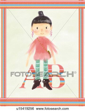 Stock Illustration - AB-blood-type woman, front view. Fotosearch