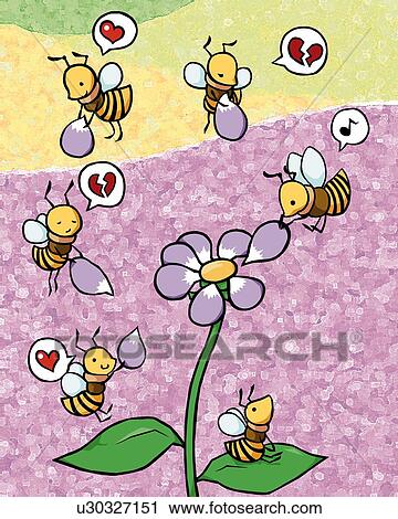 Bees pulling petals off a flower, front view View Large Illustration Clip Art - Bees pulling petals off a flower, front view. Fotosearch