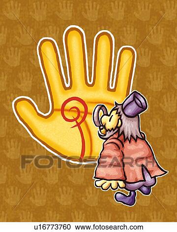 Fortune teller reading palm, rear view View Large Illustration Clipart - Fortune teller reading palm, rear view. Fotosearch