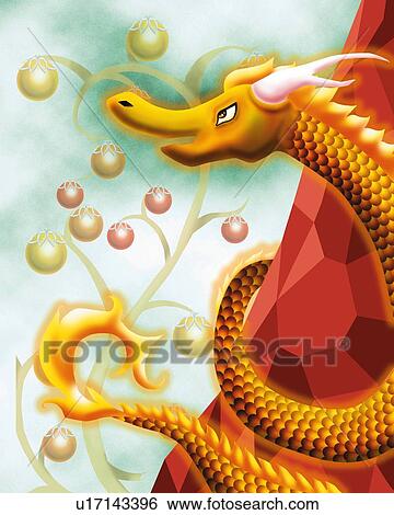 Gold dragon, side view View Large Illustration Stock Illustration - Gold dragon, side view. Fotosearch