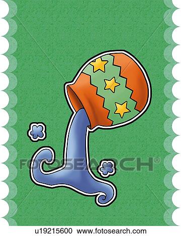 Clipart - Image of Astrology sign, Aquarius, side view, green background, cut out. Fotosearch