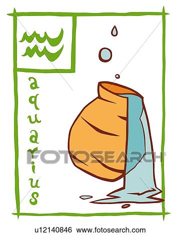 Stock Illustration - Image of Astrology sign, Aquarius, front view, white background, cut out. Fotosearch