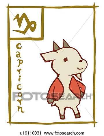 Clip Art - Image of Astrology sign, Capricorn, front view, white background, cut out. Fotosearch