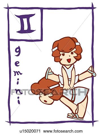 Image of Astrology sign, Gemini, front view, side view, white background, cut out View Large Illustration Clip Art - Image of Astrology sign, Gemini, front view, side view, white background, cut out. Fotosearch