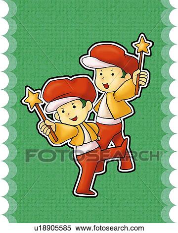Stock Illustration - Image of Astrology sign, Gemini, front view, side view, white background, cut out. Fotosearch